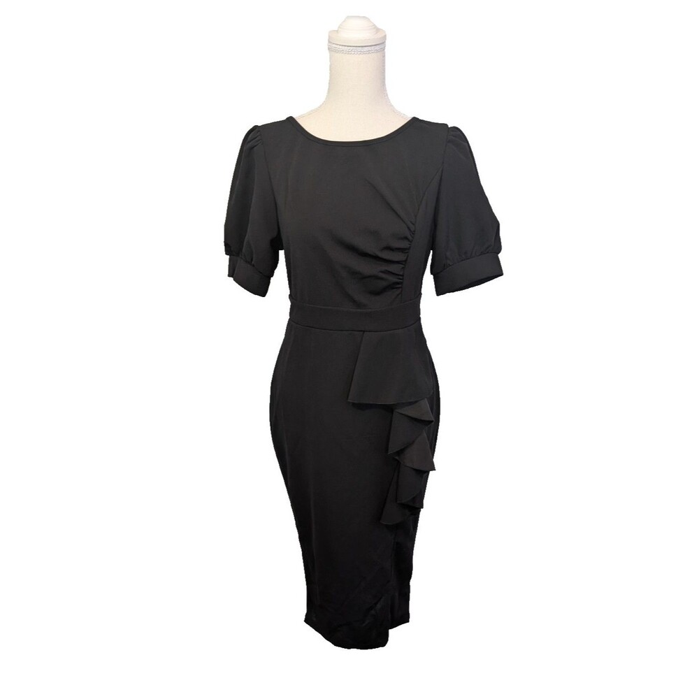 Allegra K Women's Black Midi Ruffle Split front dress Size S NWT